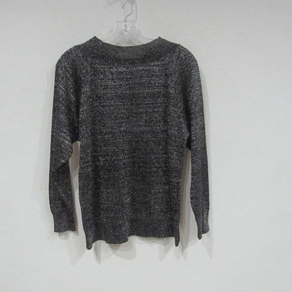 Leslie G Silver Metallic Boat Neck Sweater Size Medium EUC - Picture 3 of 3